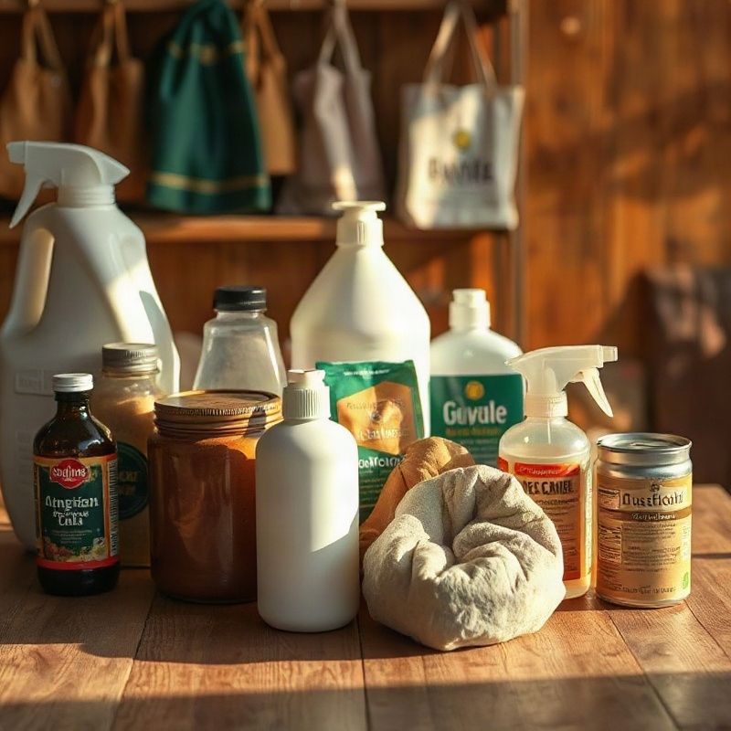 A neatly arranged selection of durable household and small-business products on a warm wooden surface