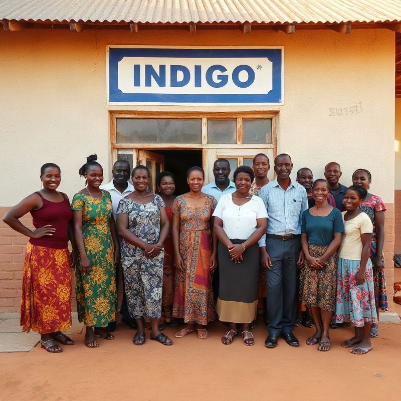 The twelve-person Terraustone team standing outside their Kisumu office with indigo signage